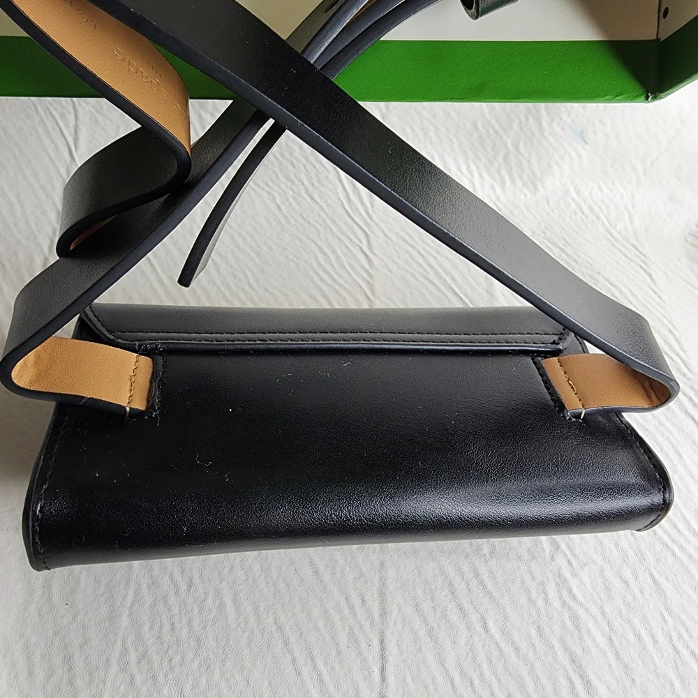 Kate Spade Adjustable Belt Bag Black Genuine Leather Bow Front Size S/M NEW